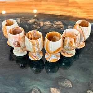 Natural Onyx Marble Stone 3 3/4” Goblets. Pattern And Color Varied. Vintage